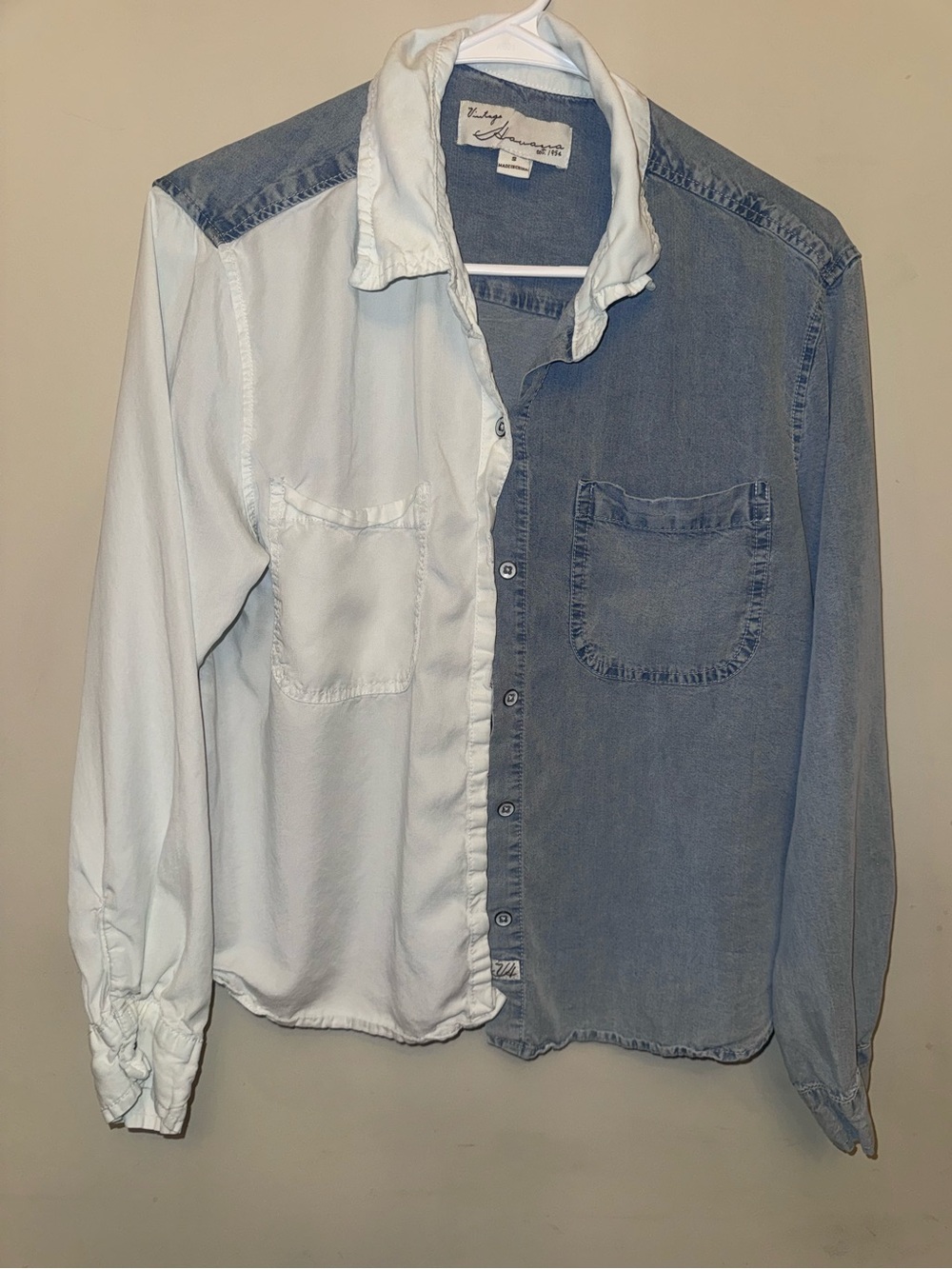 Vintage Havana Colorblock Chambray Button-Up Shirt Small
